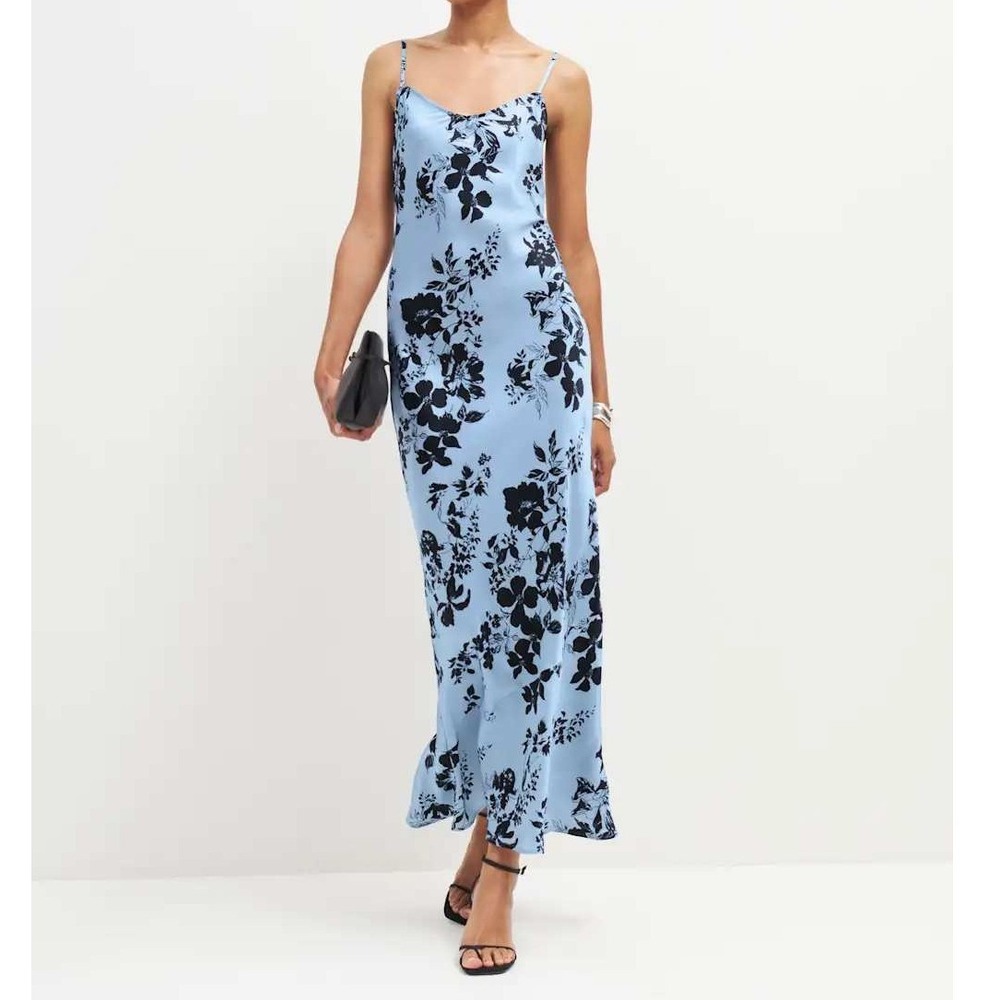 Reformation Parma Beatriz NWOT Silk Maxi Slip Dress Blue Black Floral Luxury XL - Picture 1 of 7